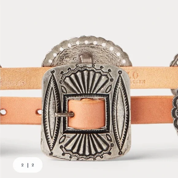 Polo by Ralph Lauren Tan Leather Belt with Silver Conchos - Picture 2 of 5